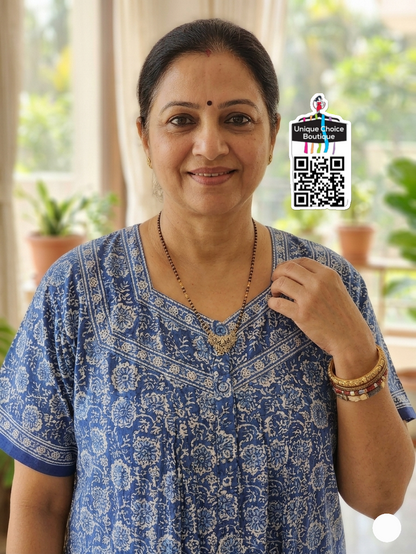 Jyothi Cotton Nighty – Navy Blue