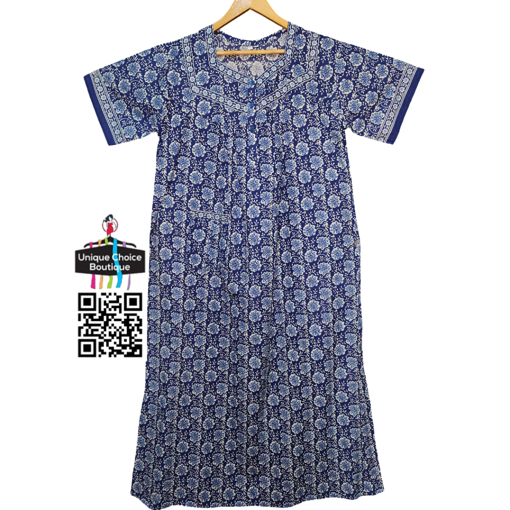 Jyothi Cotton Nighty – Navy Blue