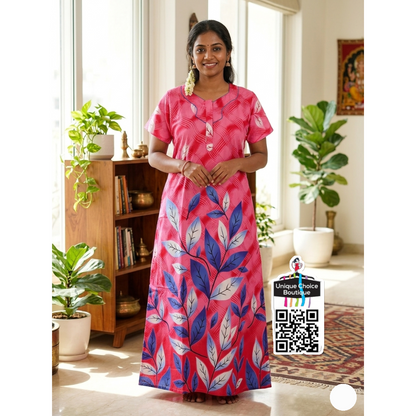 Premium Pure Cotton Nighty – Pink and Blue