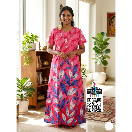 Premium Pure Cotton Nighty – Pink and Blue