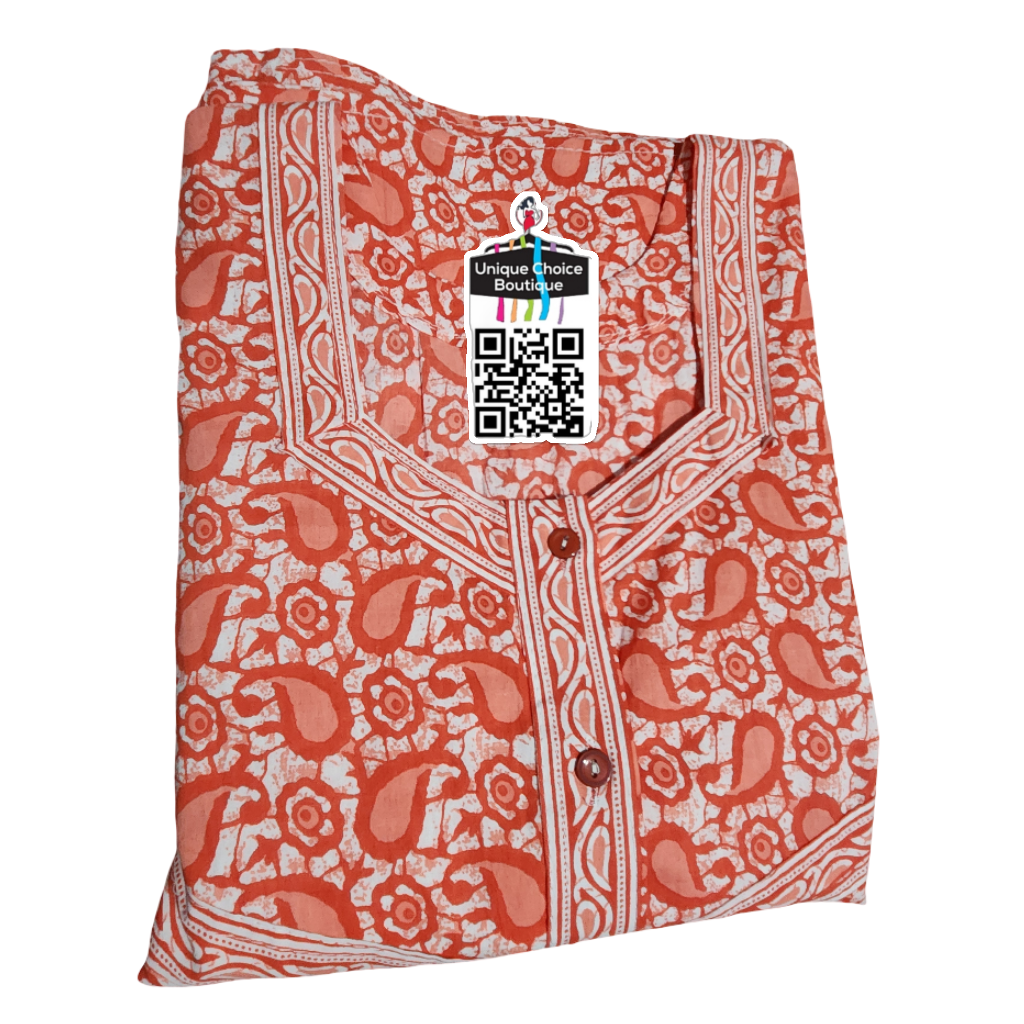 Jyothi Cotton Nighty Plus Size – Peach and White