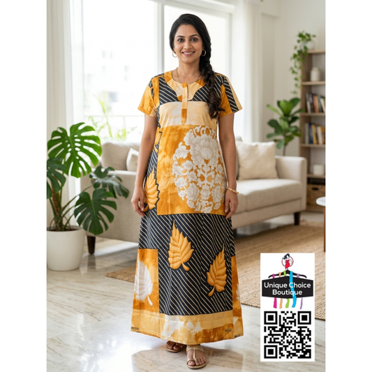 Premium Pure Cotton Nighty – Mustard