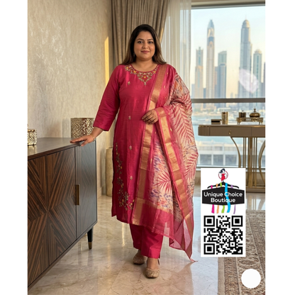 Royal Magenta Silk Cotton Embroidered 3-Piece Salwar Suit Set