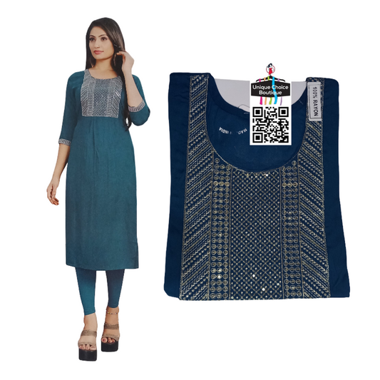 Ocean Blue Straight Kurti for women