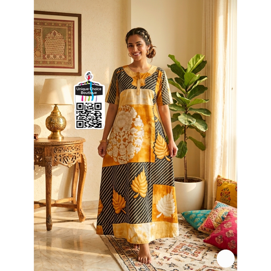 Premium Pure Cotton Nighty – Mustard