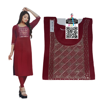 Maroon Rayon Straight Kurti for women