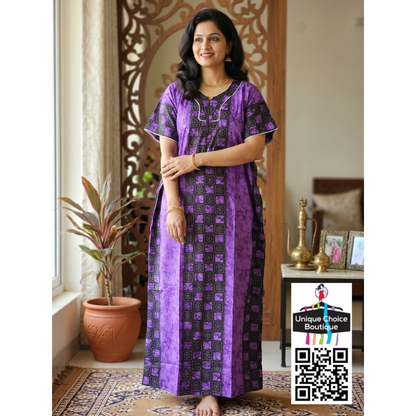 Premium Pure Cotton Nighty – Purple and Black