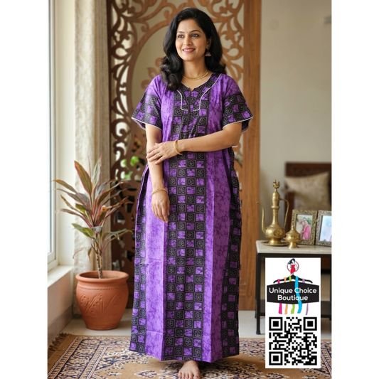 Premium Pure Cotton Nighty – Purple and Black