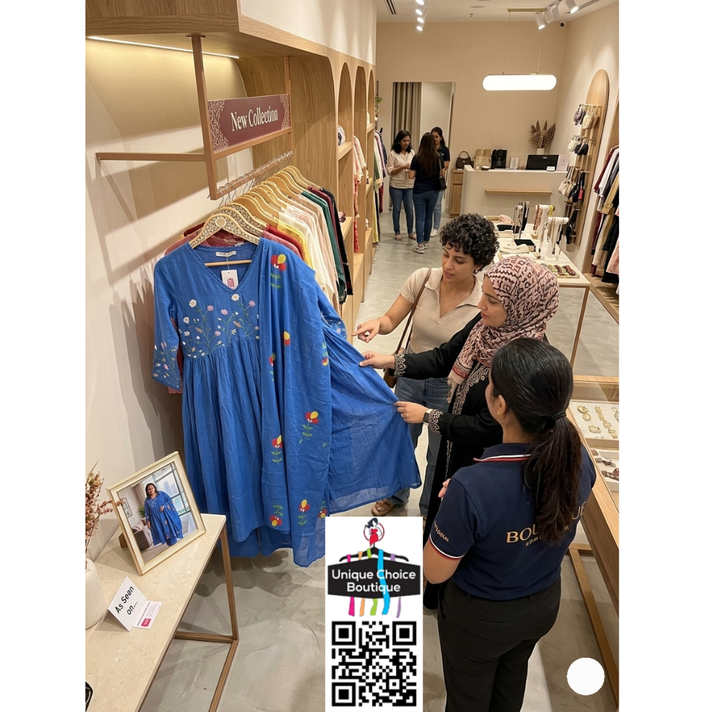 Premium Blue Cotton Anarkali 3-Piece Set Salwar Suits – Plus Size Floral Embroidered