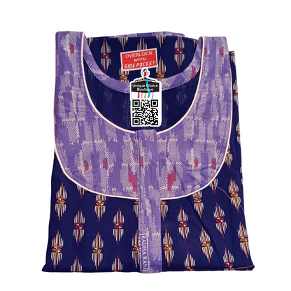 4XL Size-Plus Size-Pure Cotton Nighty - Navy blue and lavender