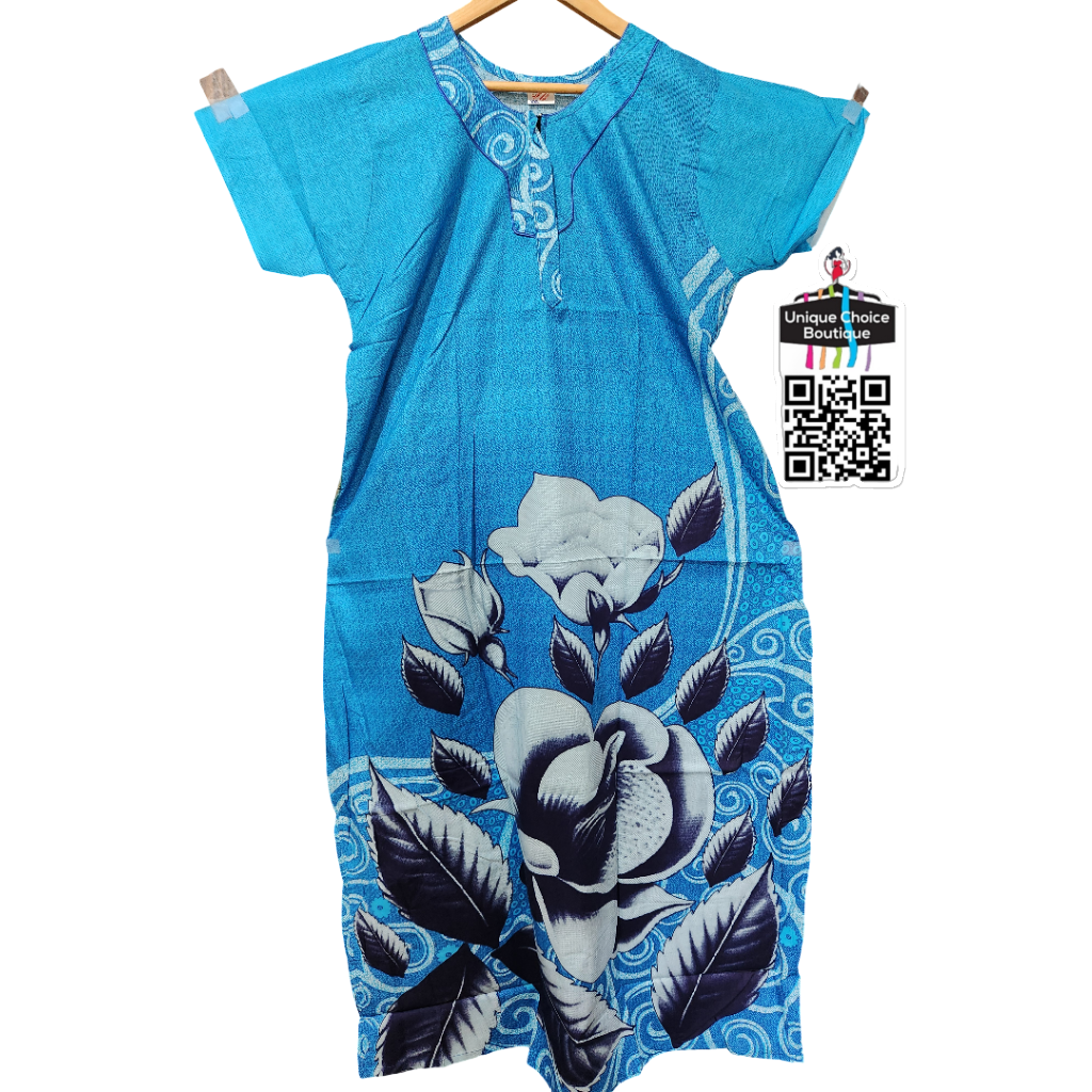 Premium Pure Cotton Nighty Zip Nighty – Blue Floral
