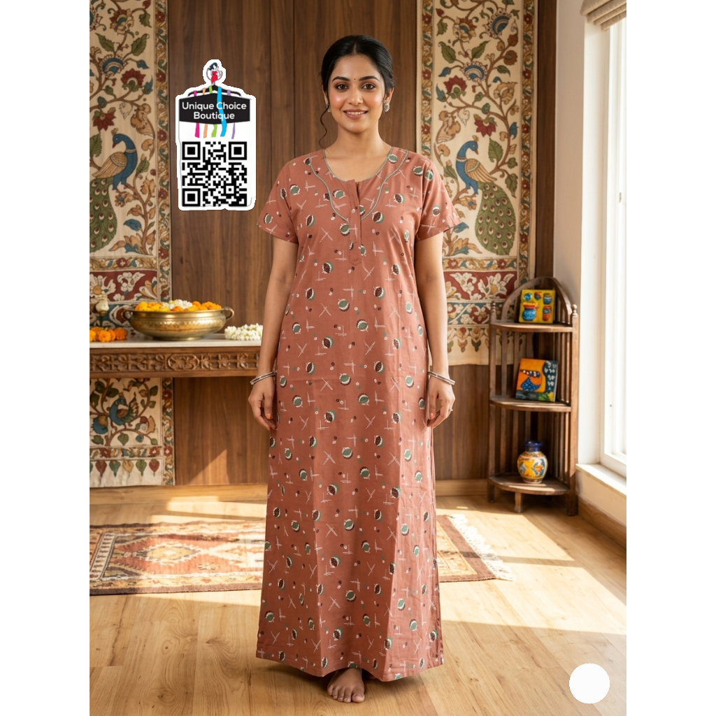 Premium Pure Cotton Nighty – Terracotta color