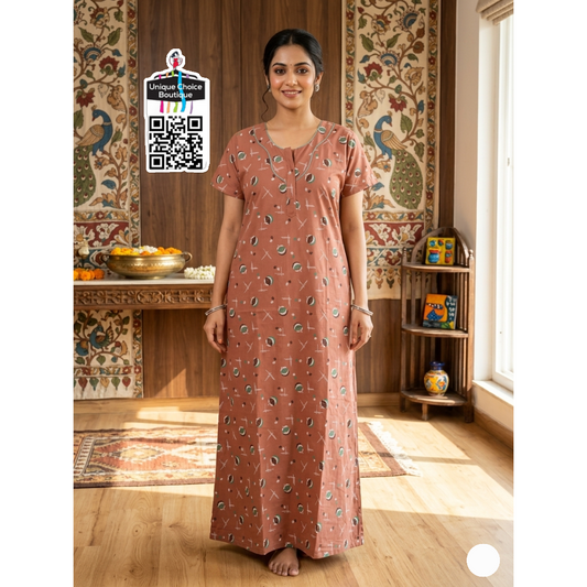 Premium Pure Cotton Nighty – Terracotta color