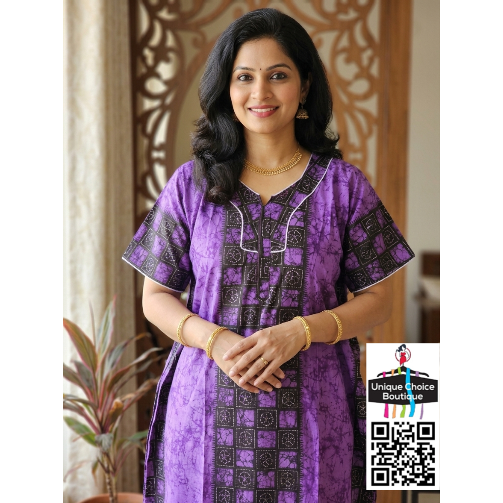 Premium Pure Cotton Nighty – Purple and Black
