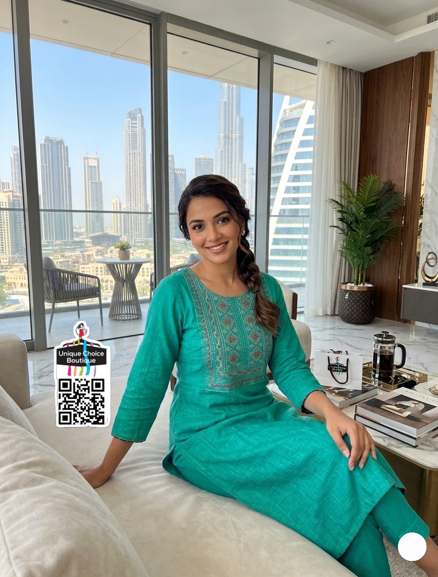 Designer Straight Kurti Two Tone Rayon Kurti Turquoise Blue