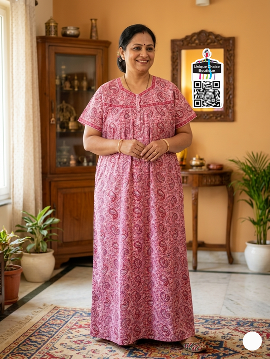 Jyothi Cotton Nighty Plus Size – Pink