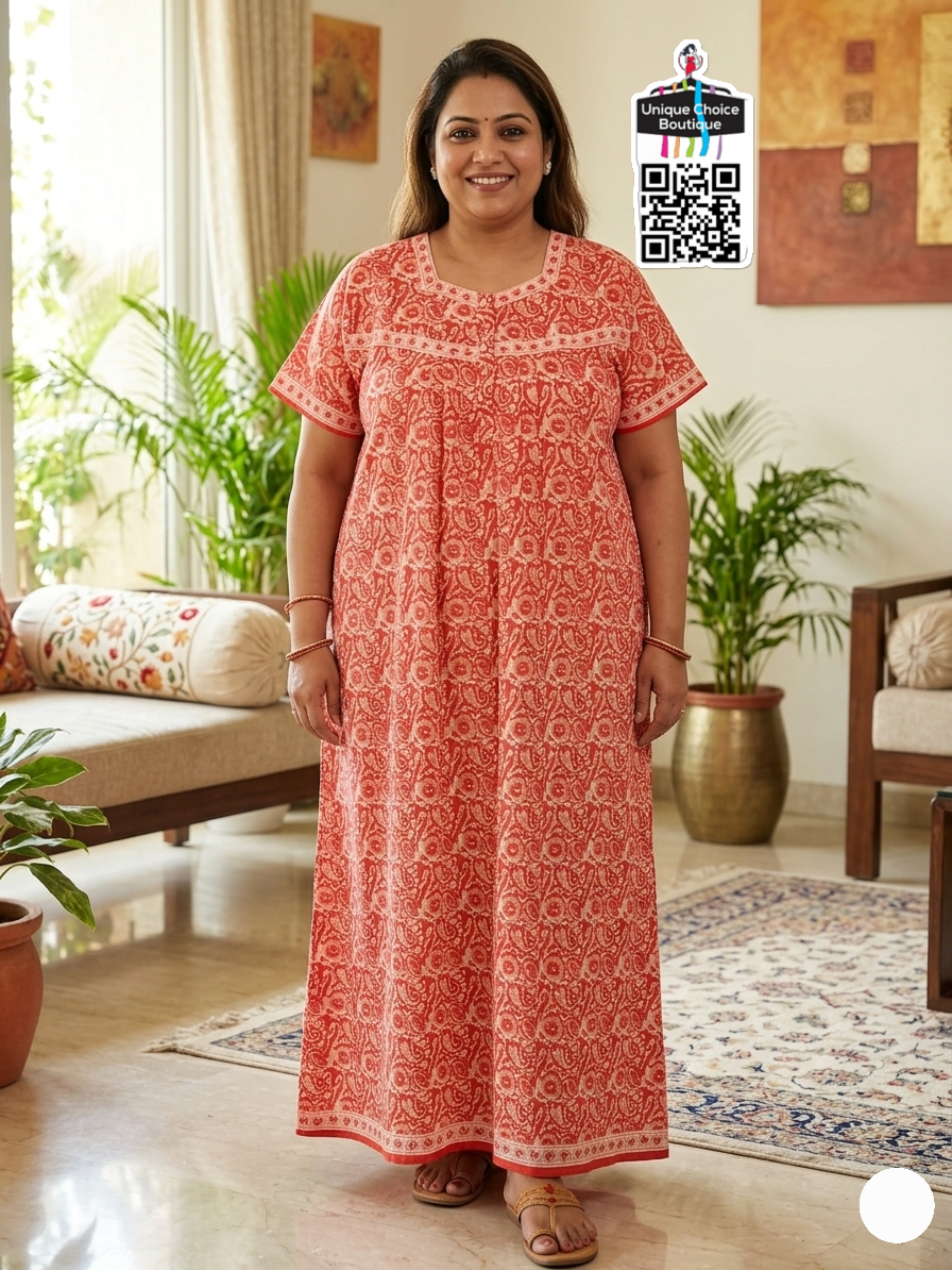 Jyothi Cotton Nighty Plus Size – Rust Orange