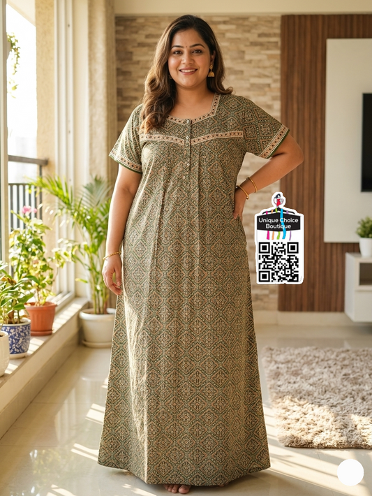 Jyothi Cotton Nighty Plus Size – Olive Green