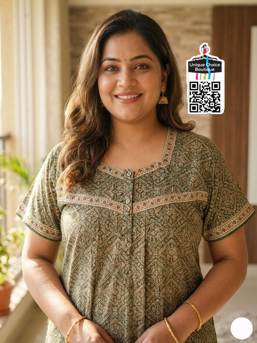 Jyothi Cotton Nighty Plus Size – Olive Green