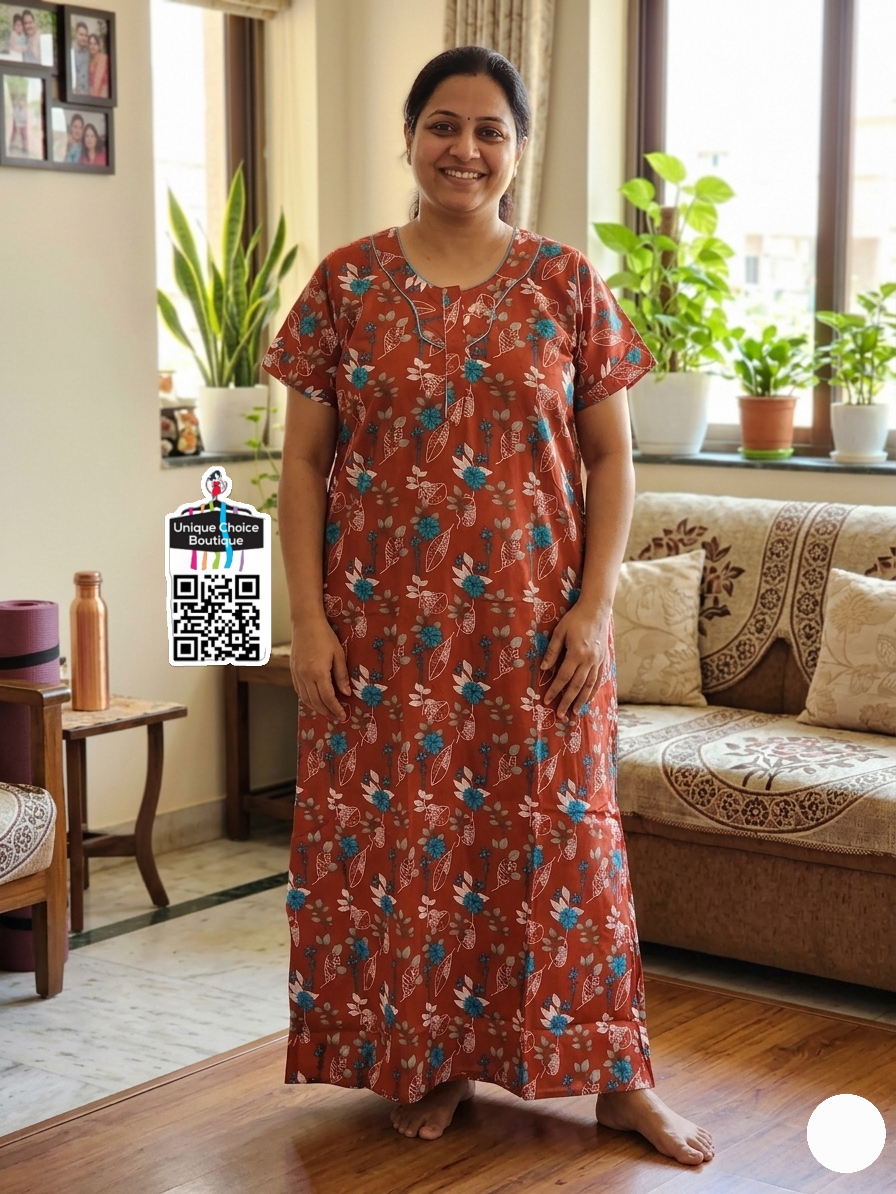 3XL Size-Plus Size-Cotton Nighty- Rust Red
