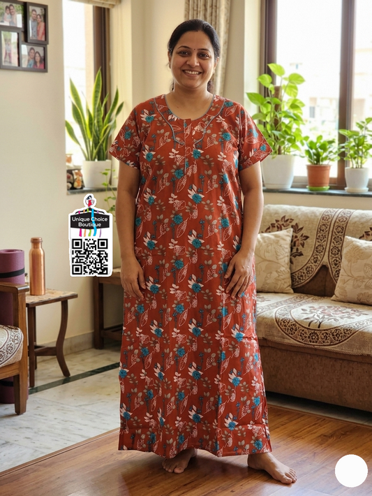 3XL Size-Plus Size-Cotton Nighty- Rust Red