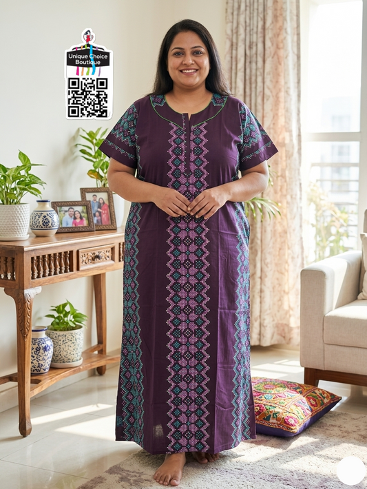 3XL Size-Plus Size-Cotton Nighty- Dark Purple