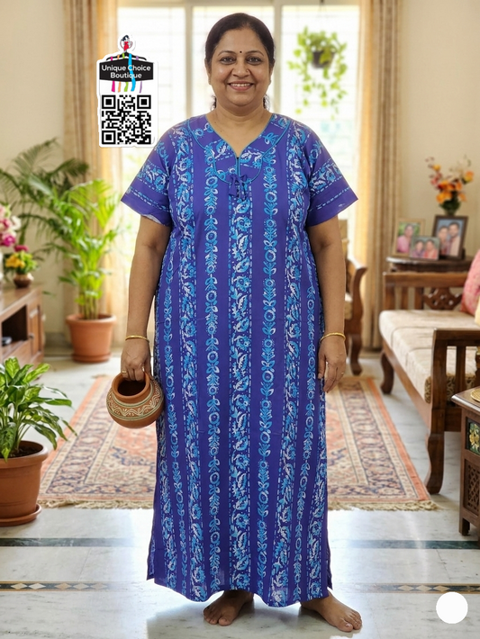3XL Size-Plus Size-Cotton Nighty- No Zip Nighty -Blue Batik Printed
