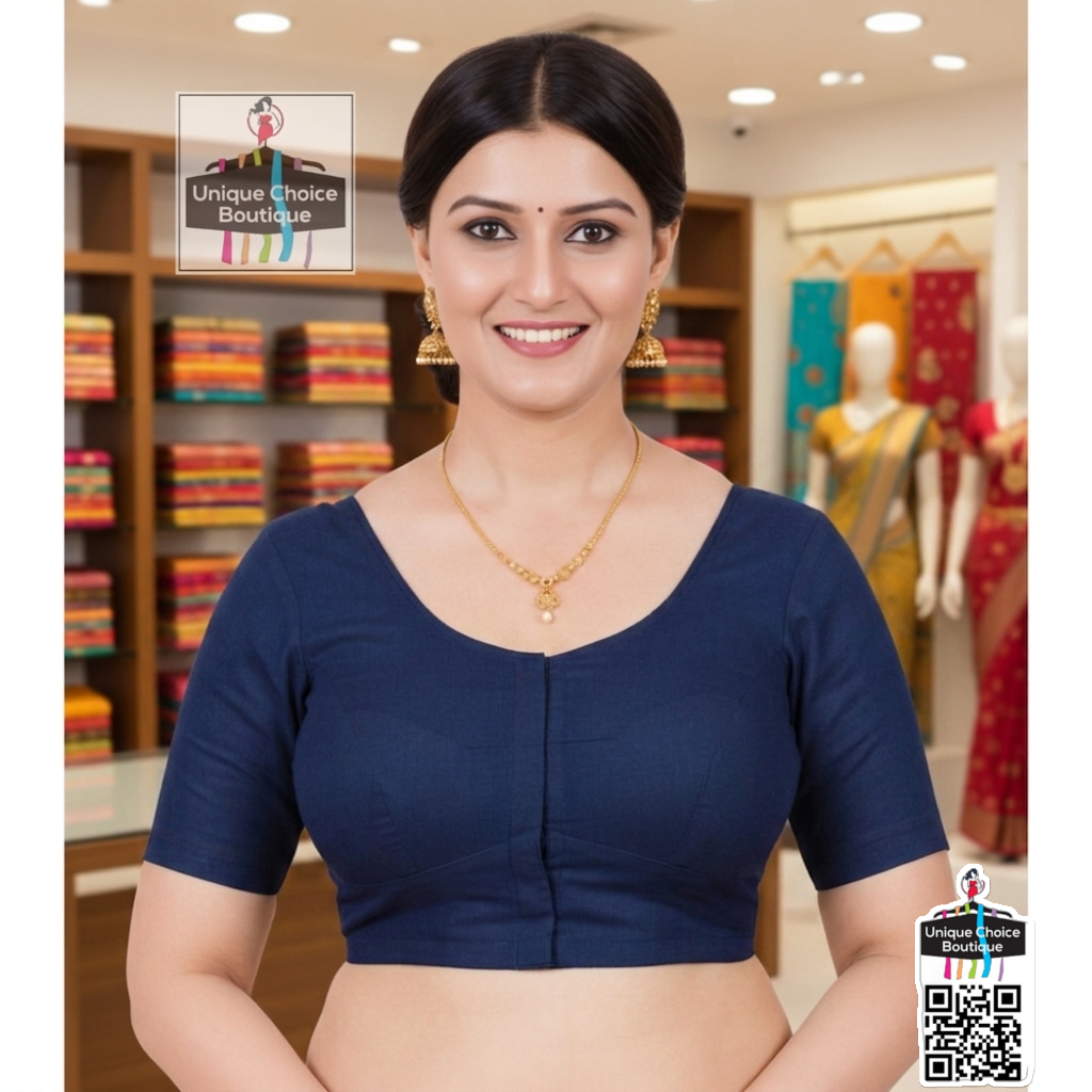 Saree Blouse - 2by2 Cotton - Midnight Blue - Size: 38/40/42