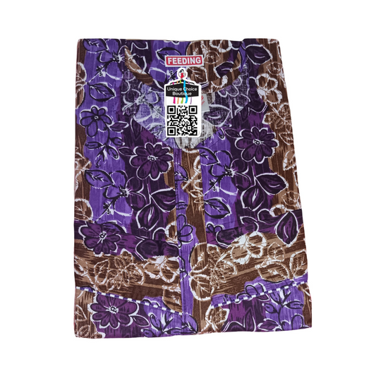 Cotton Feeding Nighty/ Maternity Dress with 3 Zips| Violet | Free Size