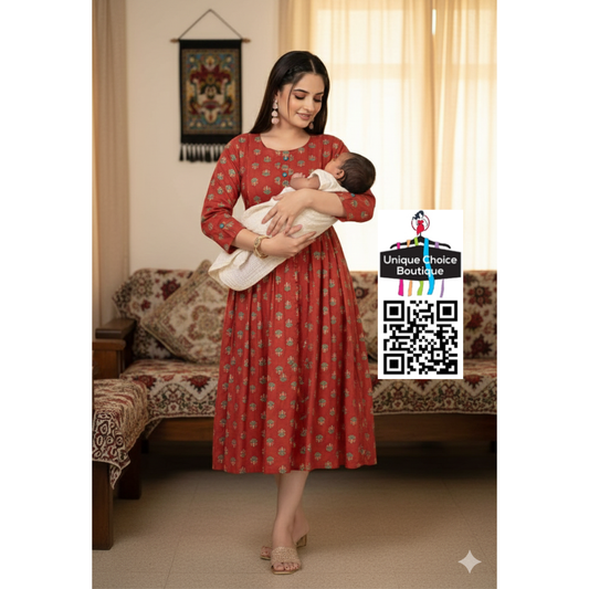 Feeding Kurti Maternity Dress Rust Orange