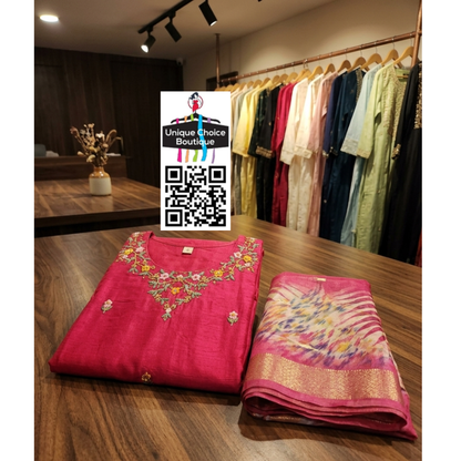 Royal Magenta Silk Cotton Embroidered 3-Piece Salwar Suit Set