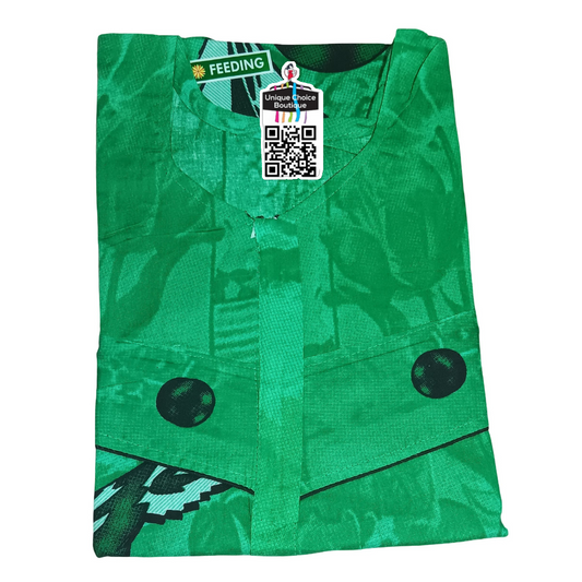 Cotton Feeding Nighty/ Maternity Dress with 3 Zips| Green | Free Size