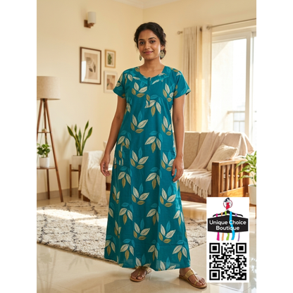 Premium Pure Cotton Nighty – Light Blue