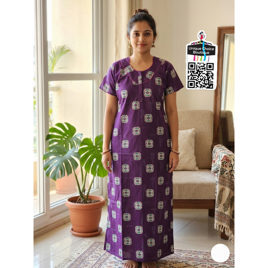 Premium Pure Cotton Nighty – Deep Purple