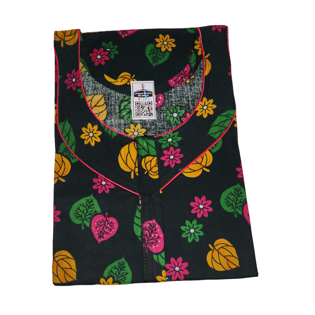 3XL Size-Plus Size-Cotton Nighty- Dark Green Leaf pattern