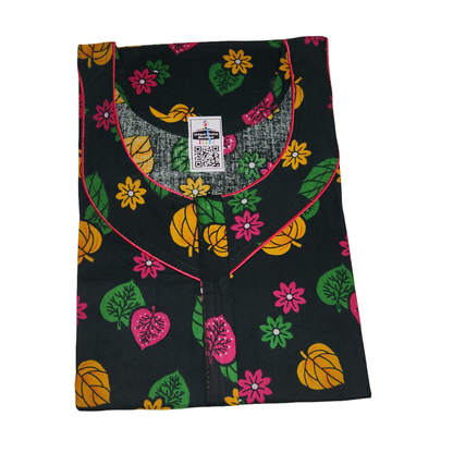3XL Size-Plus Size-Cotton Nighty- Dark Green Leaf pattern