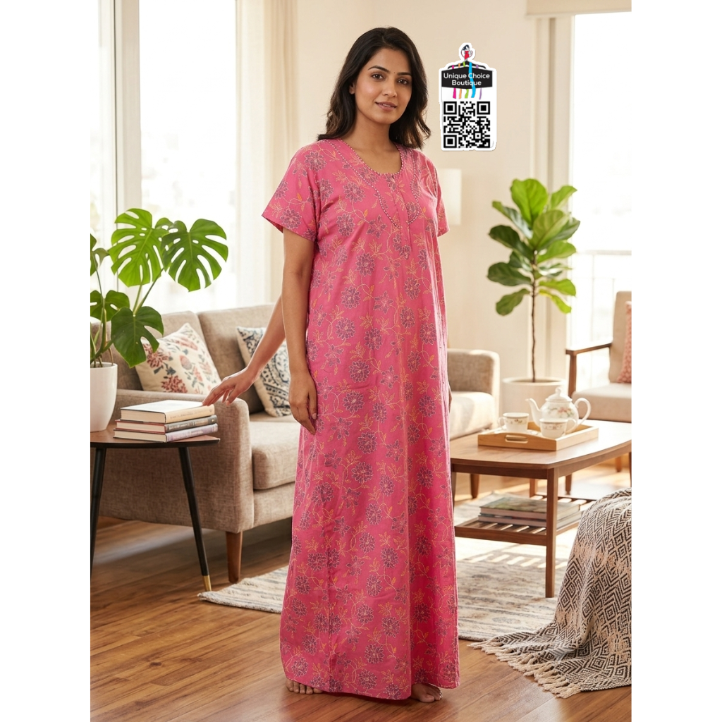 Comfortable Indian Cotton Nighty – Pink