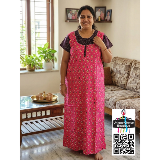 Premium Plus Size Pure Cotton Nighty - Pink and Purple
