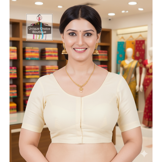 2by2 Cotton Women's Blouse, Front Open, Round Neck, Saree Blouse