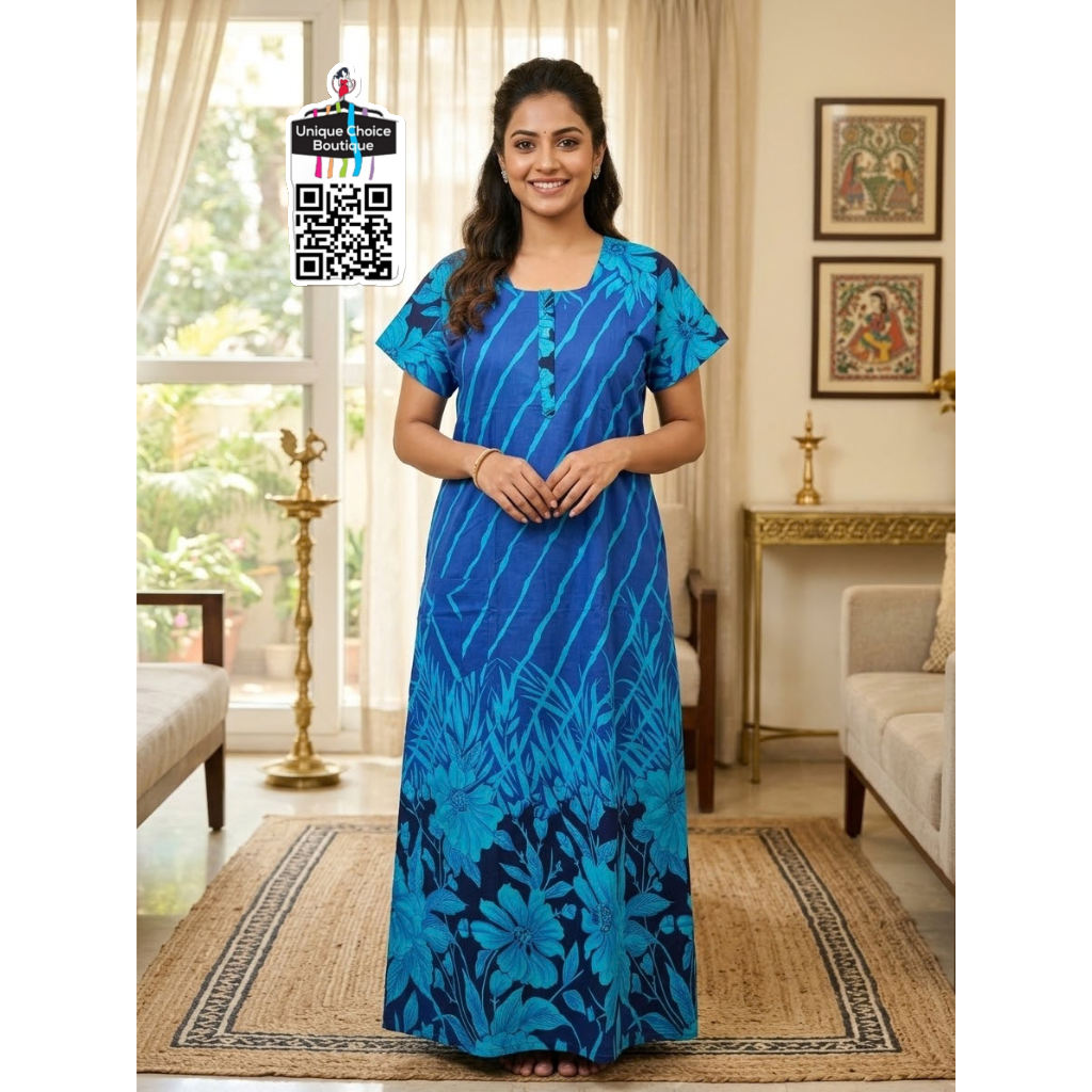 Comfortable Indian Pure Cotton Nighty – Hot Blue
