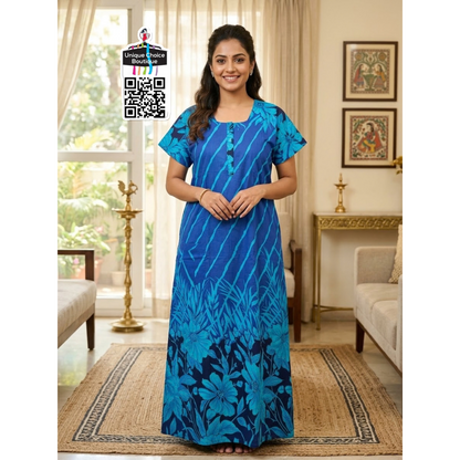 Comfortable Indian Pure Cotton Nighty – Hot Blue