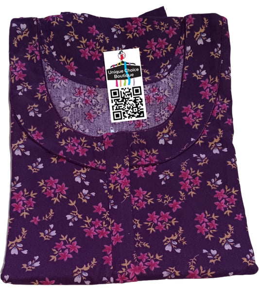Comfortable Cotton Nighty, Nightgown/ Feeding Nighty- Plus Size-3XL-Violet Floral