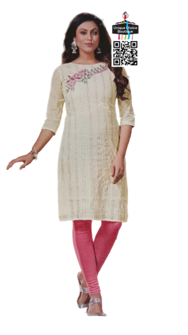 White Branded Designer work Tissue Straight Kurti