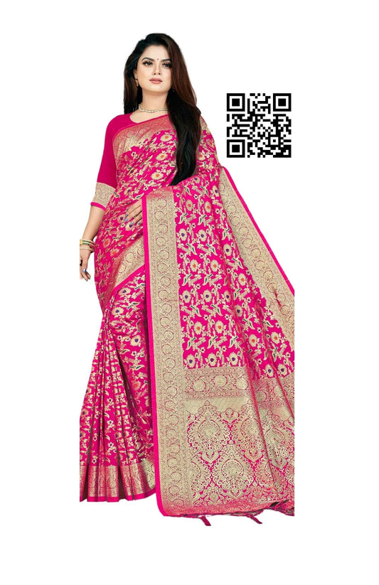 Budget Friendly Bridal Banarasi Silk Saree-Pink
