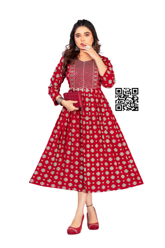 Feeding Kurti-Feeding Tops-Maternity Dress-Red