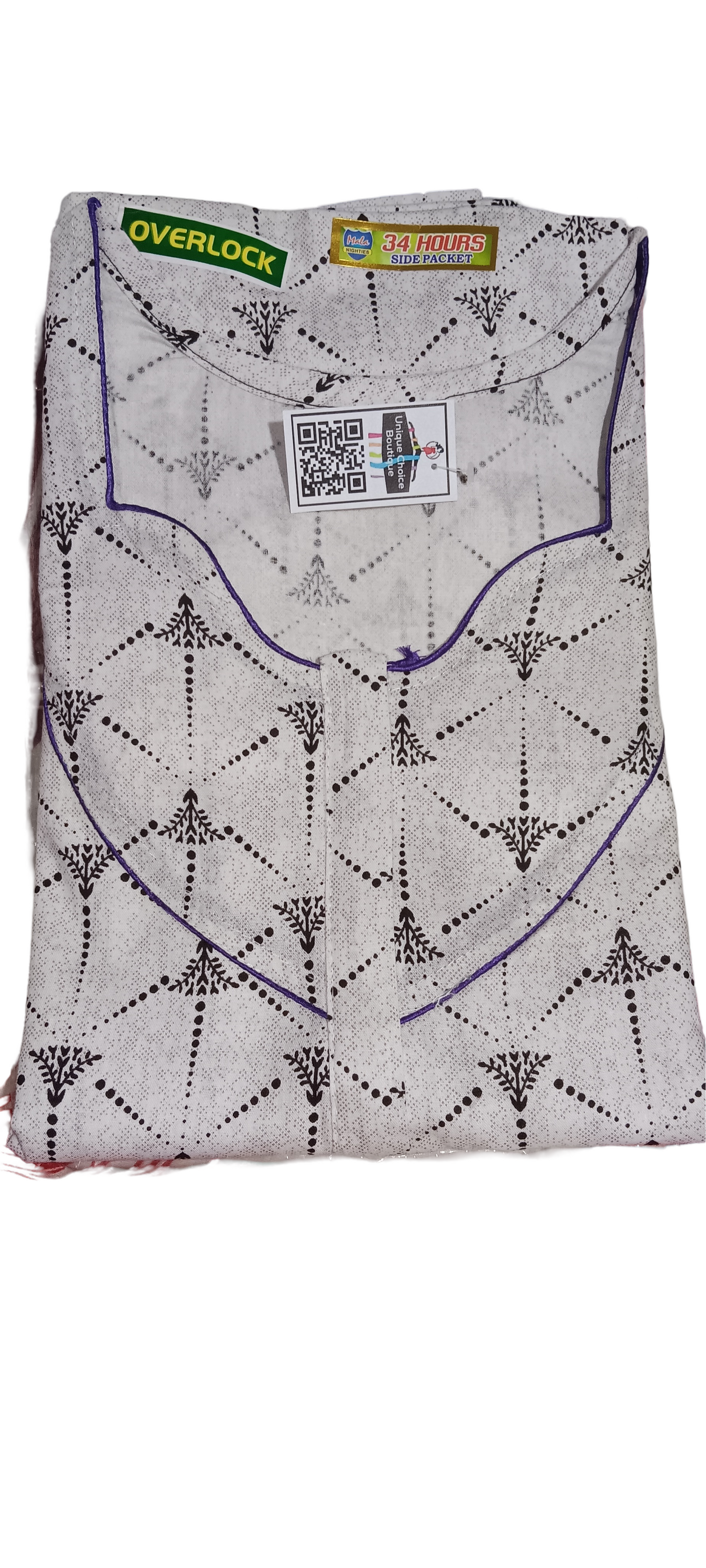 3XL Size-Plus Size-Pure Cotton Nighty, Nightgown, Zip Nighty-White/Grey
