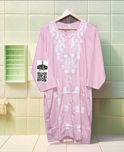 كورتا تشيكانكاري هندية مطرزة يدويًا، كورتا مستقيمة للنساء - مقاس 4XL (48) - مقاس كبير - وردي فاتح