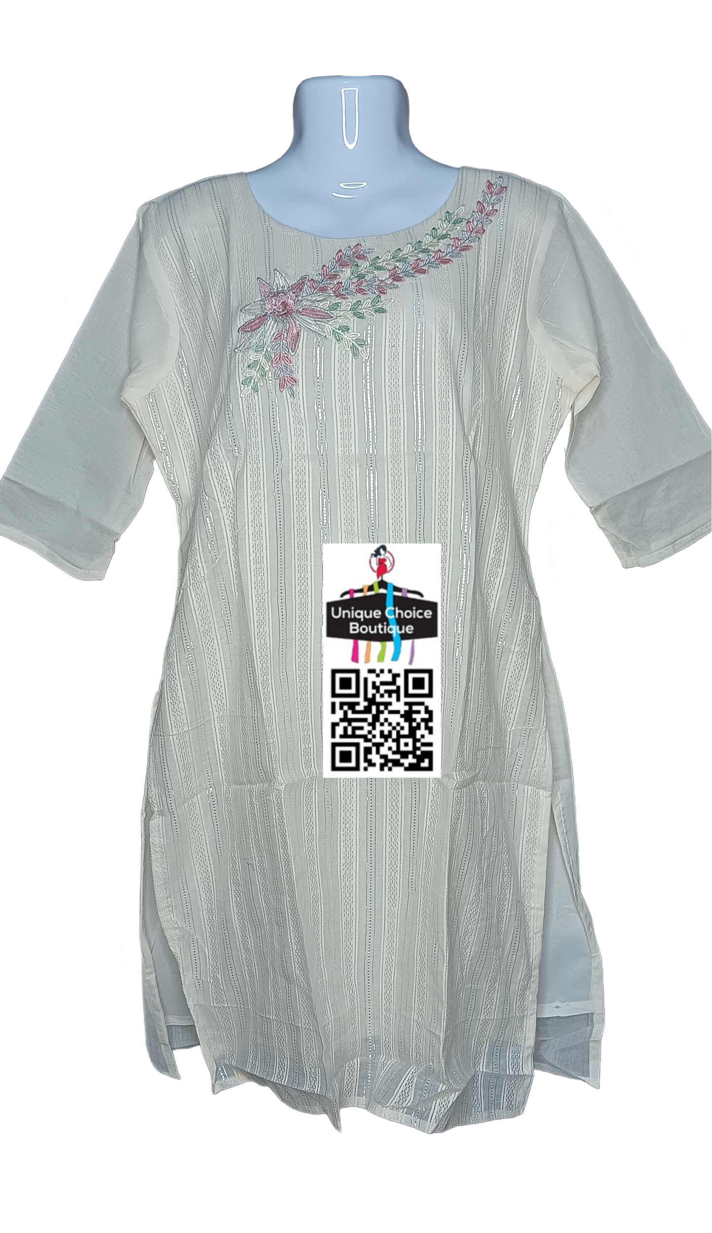 White Branded Designer work Tissue Straight Kurti