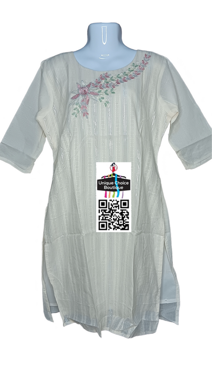 White Branded Designer work Tissue Straight Kurti