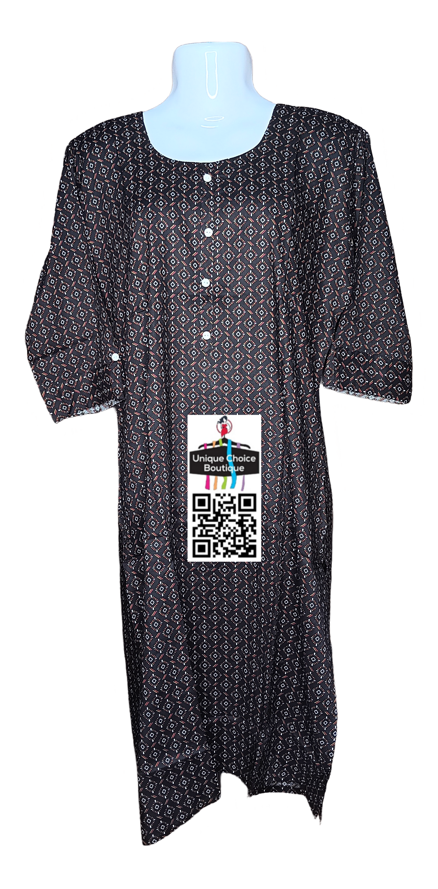 قميص كورتي أسود مستقيم مطبوع مقاس كبير - مقاسات 3XL/ 4XL/ 5XL